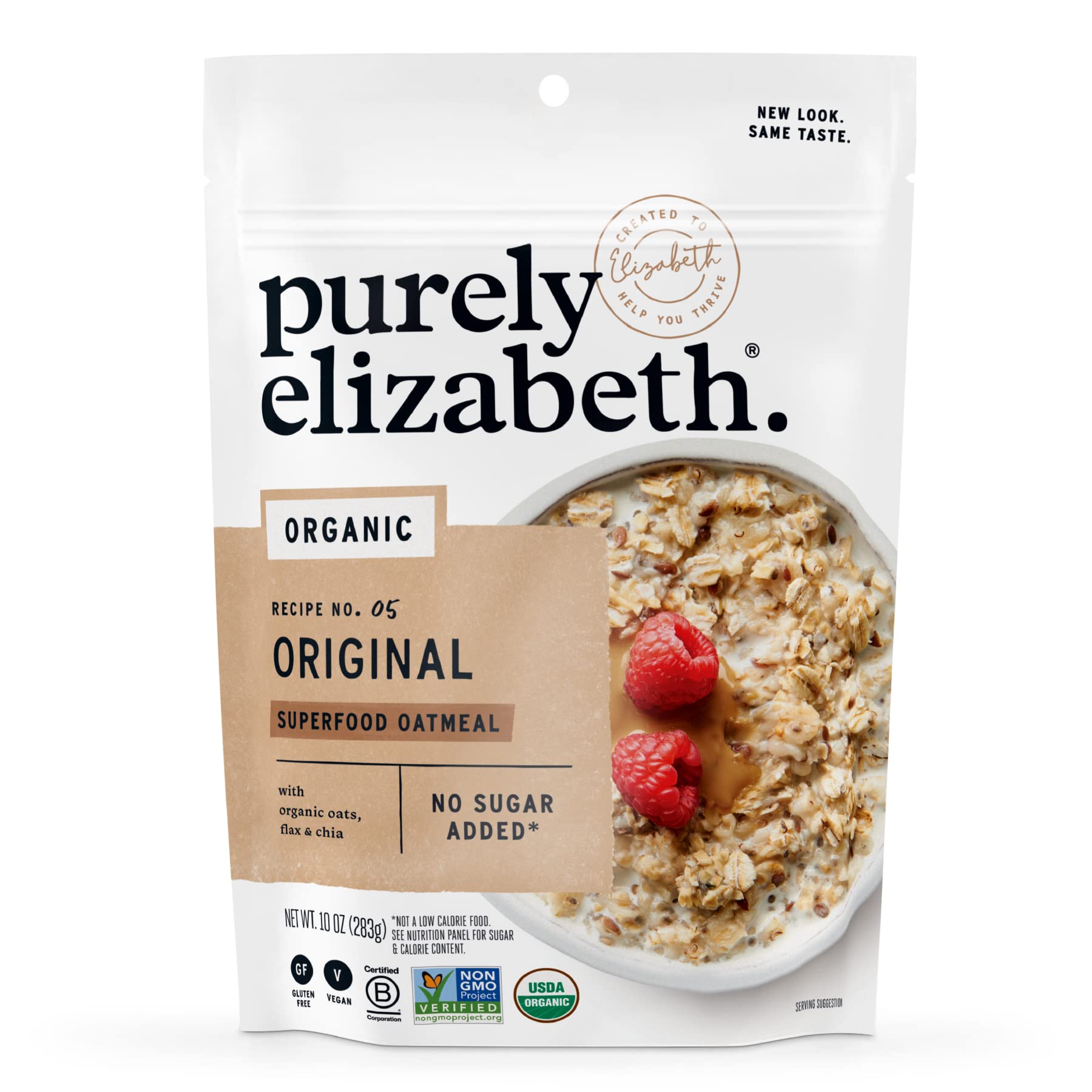 Purely Elizabeth Superfood Oats - Gluten-Free, Non-GMO Verified, Vegan Oatmeal with High Protein & Fiber | Original Flavor - 10oz | Perfect for Breakfast, Smoothie Bowls & Healthy Snacks