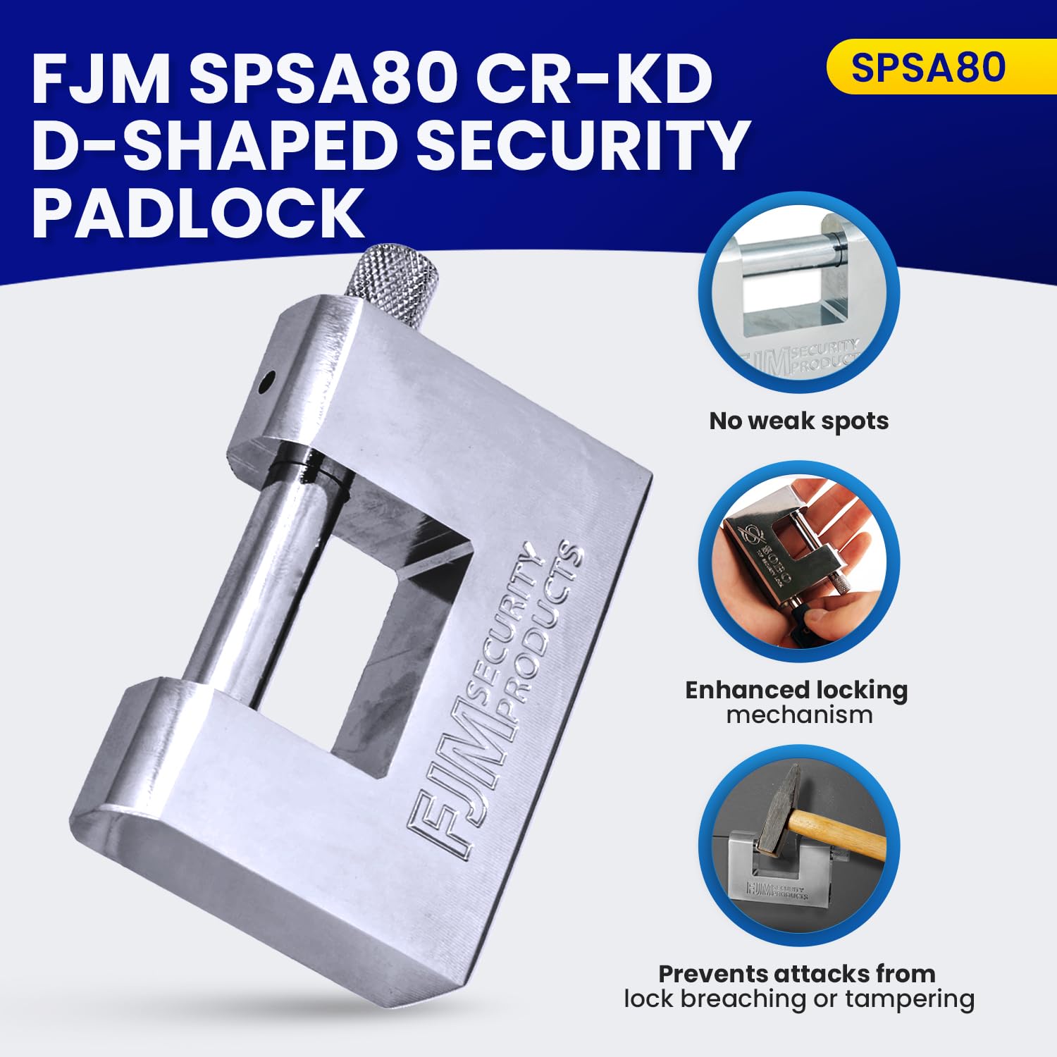 FJM SPSA80-KD High Security D-Style Padlock - Heavy Duty Anti-Theft Trailer Lock, Bike Lock & Door Lock for Home Improvement | Outdoor Storage Shed Protection | Includes Master Lock Set with Keyed Different | 3 1/8