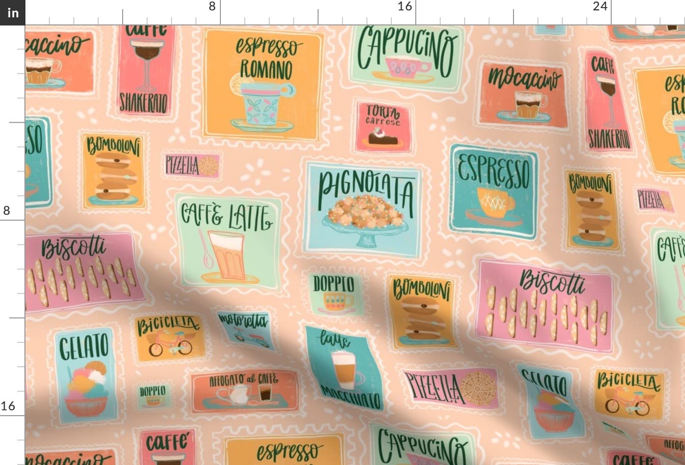 Italian Pastel Cafe Mod Retro Coffee Shop Biscotti Latte Macchiato Printed Minky Fabric by The Yard - Soft Plush Fabric for Sewing Baby Blankets, Quilt Backing, DIY Home Decor & Cozy Throw Pillows - Perfect for Nursery, Bedroom & Coffee Shop Themed Projects
