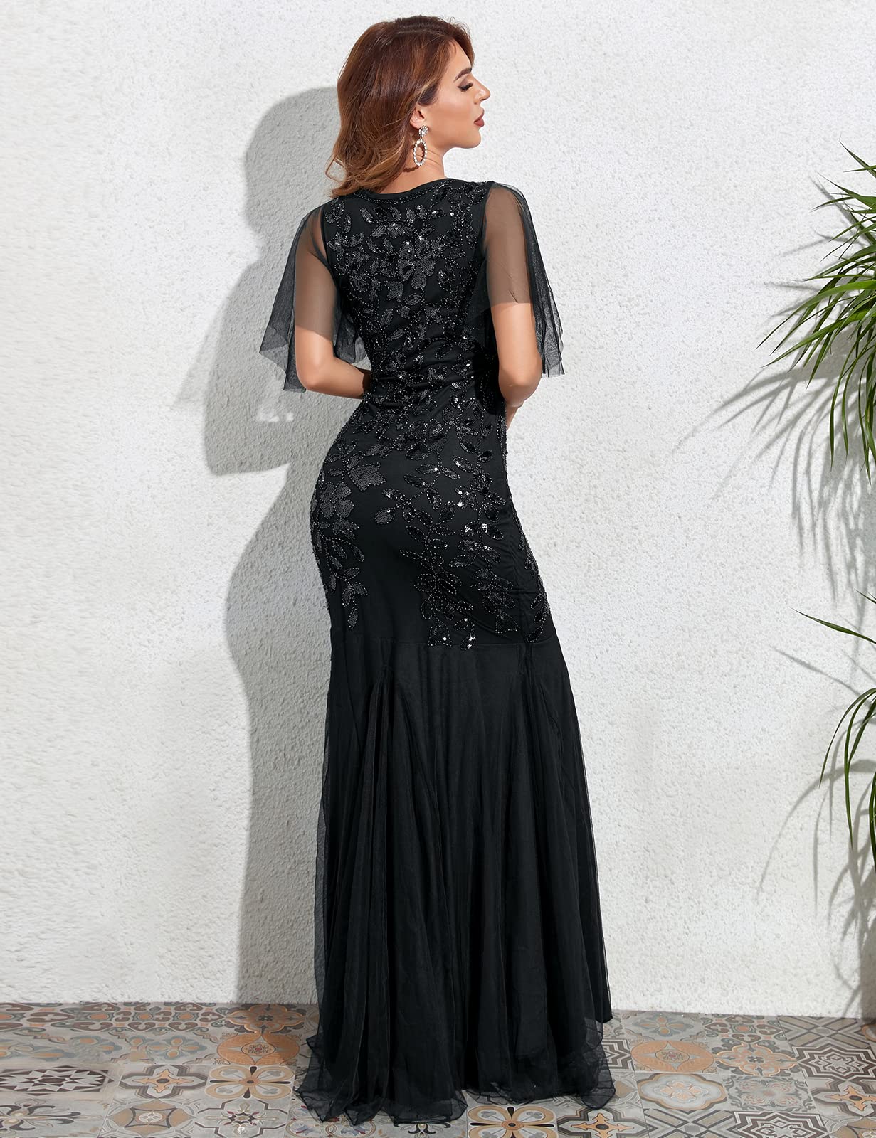 PrettyGuide Women's 1920s Sequin Mermaid Evening Dress - Vintage Flapper Maxi Long Formal Gown for Prom, Wedding & Ballroom Dance