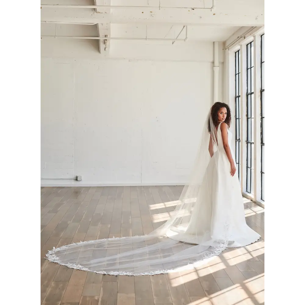 Royal Cathedral Bridal Veil - Elegant Lace Wedding Veil with Beaded Detailing | V2391RC | Perfect for Church Weddings, Cathedral Ceremonies & Formal Bridal Looks