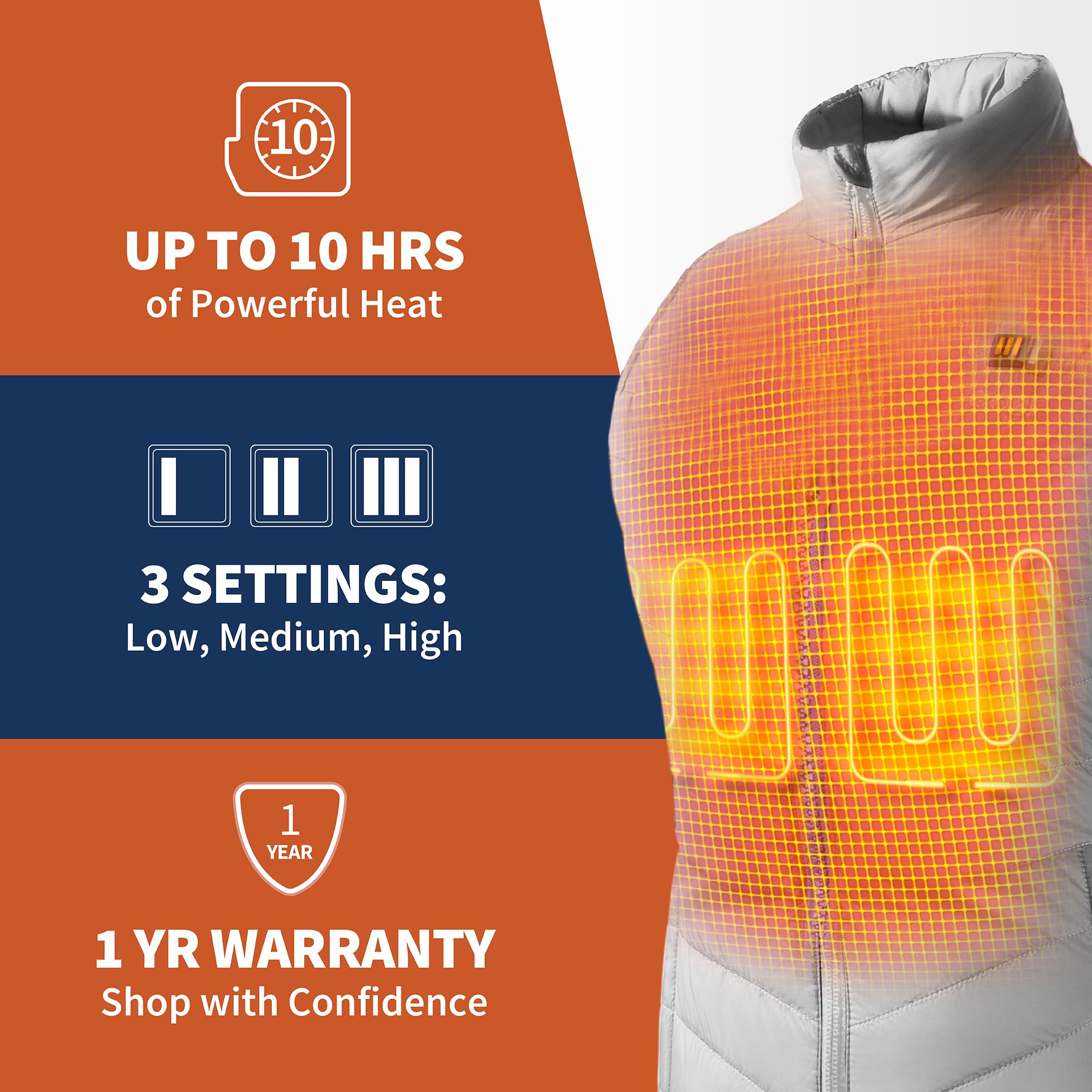Dune Women's Heated Vest with Rechargeable Battery - 10 Hours Heating Time | USB Charger Included | Machine Washable | Perfect for Outdoor Activities, Winter Sports & Cold Weather