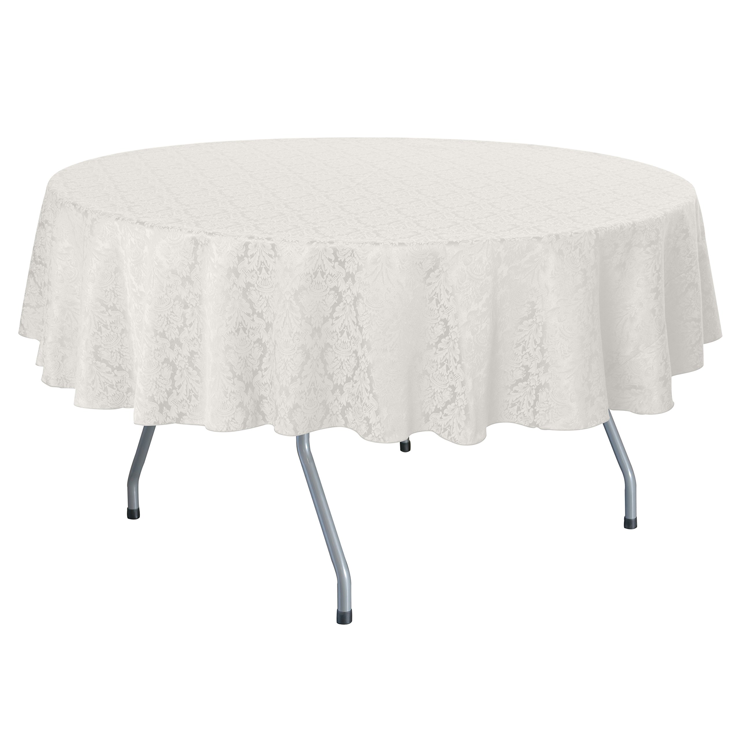 10-Pack Saxony 60-Inch Round Damask Tablecloths - Premium White Fabric for Dining Tables Under 60