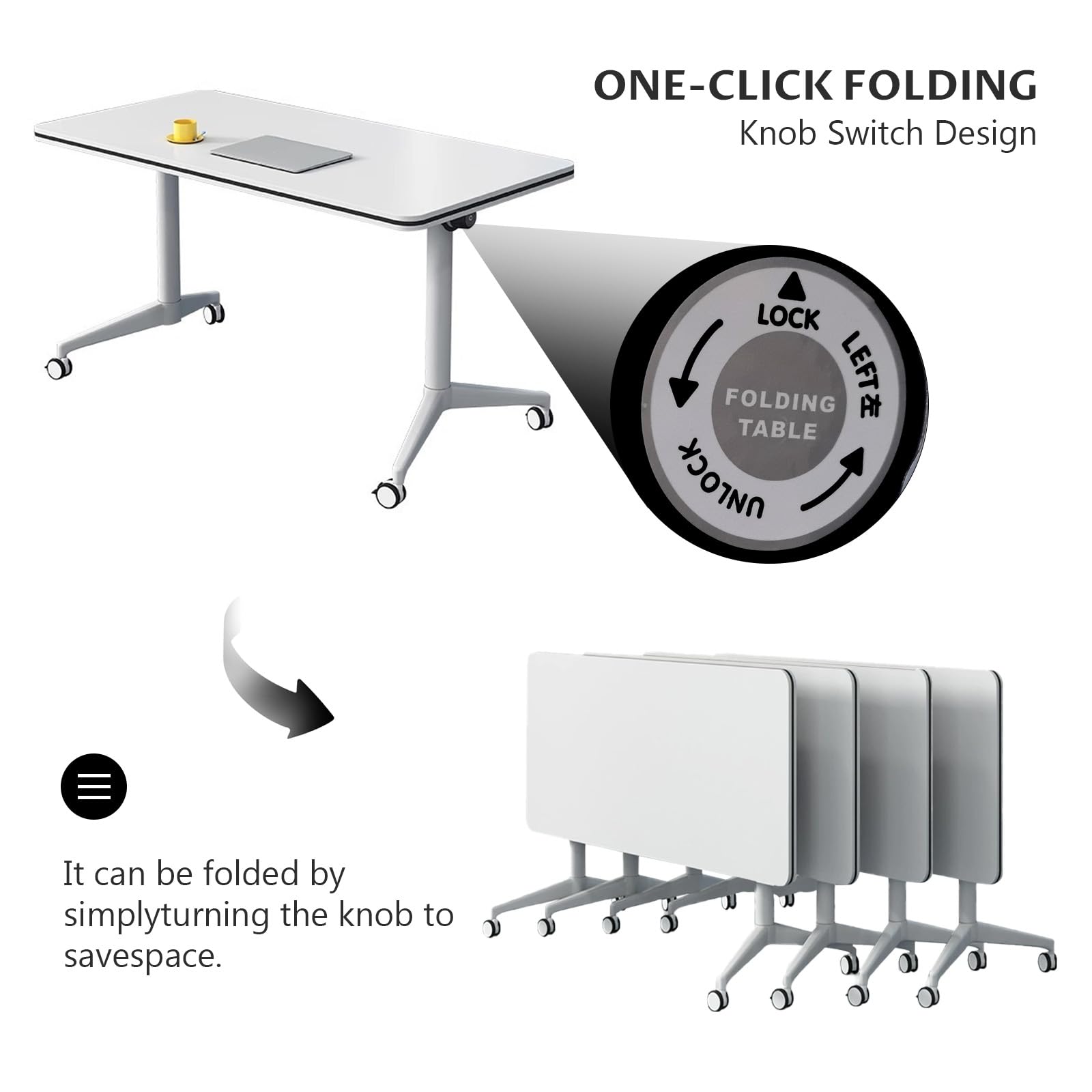 Lockable Wheel Folding Conference Table - 47.2 Inch Flip Top Mobile Training Table for Office, Home & Classroom (4-Pack) | Perfect for Meetings, Training Sessions & Multi-Purpose Workspaces