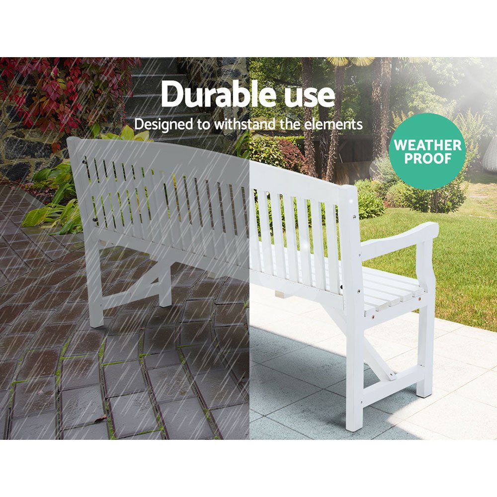 5FT Outdoor Garden Bench - 3 Seat Wooden Patio Furniture in White for Backyard, Porch, and Garden Relaxation