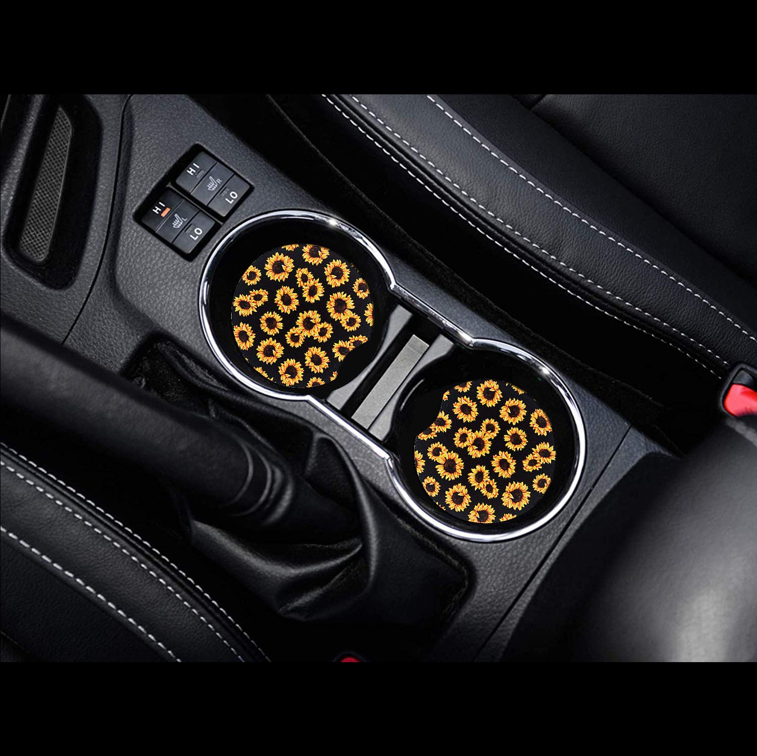 Sunflower Car Coaster Set - 6 Pack Neoprene Non-Slip Cup Holder Mats for Cars | Perfect for Coffee, Soda & Water Bottles | Car Accessories & Drink Protectors