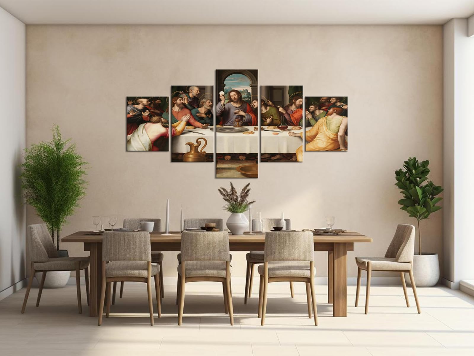 YOUHONG 5 Piece Jesus Canvas Wall Art - Modern Classic Last Supper Oil Painting Reproduction by Da Vinci - Ready to Hang Home & Office Decor (70''W x 40''H) - Perfect for Living Room, Church, or Gallery Display