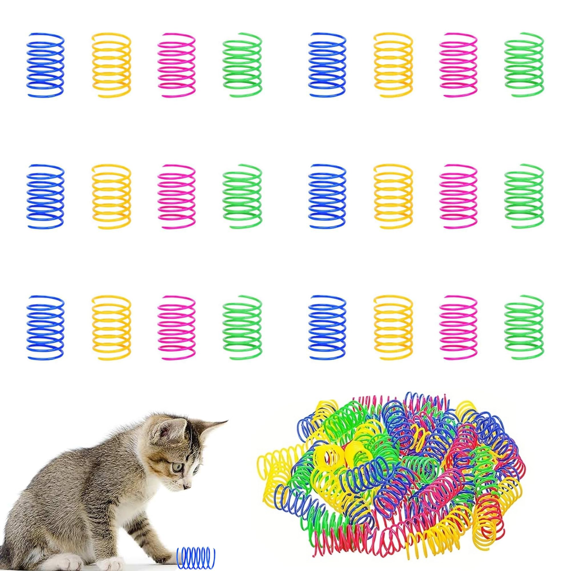 40Pcs Colorful Cat Spring Toys - BPA Free Durable Heavy Plastic Interactive Kitten Toys for Playtime, Swatting & Biting - Fun Indoor/Outdoor Cat Toys for Kittens & Adult Cats (4 Colors) - Perfect for Solo Play, Bonding Time & Exercise