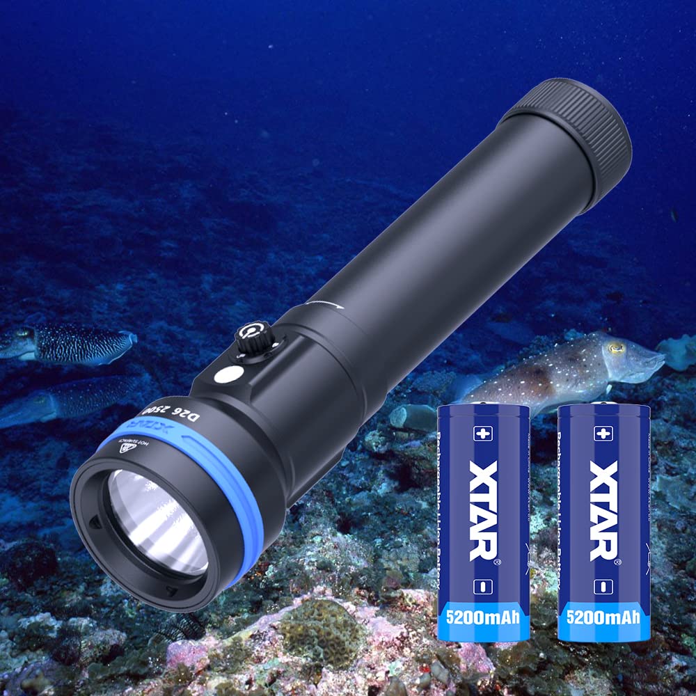 XTAR D26 2500 Lumens Professional Scuba Diving Flashlight - Waterproof Underwater Torch for Cave, Wreck & Night Diving (100m Depth Rated) - Perfect for Marine Exploration, Night Fishing & Emergency Use
