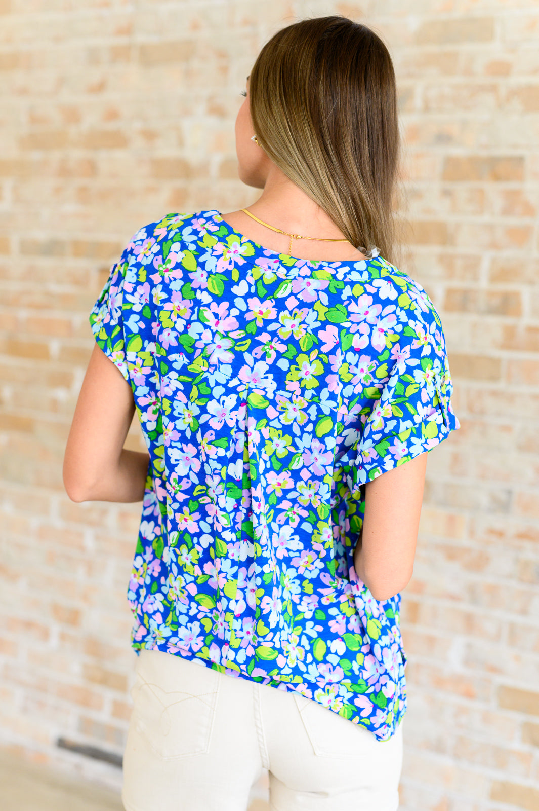 Lizzy Cap Sleeve Top - Floral Print Women's Blouse in Royal Blue & Pink | Casual Summer Tops for Women, Perfect for Beach Outings & Date Nights