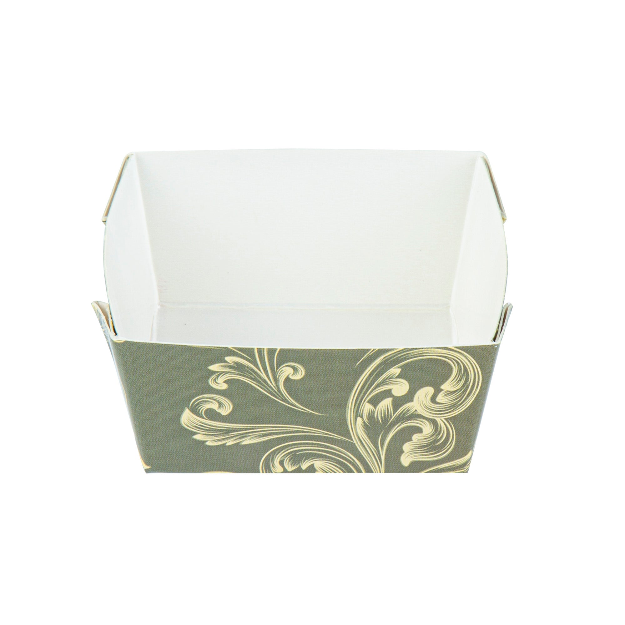 Bake Tek 6 oz Square Dark Green Vintage Floral Paper Baking Cups - Greaseproof Muffin Liners (3x3x1.5 Inches, 100 Count) for Cupcakes, Muffins & Party Desserts