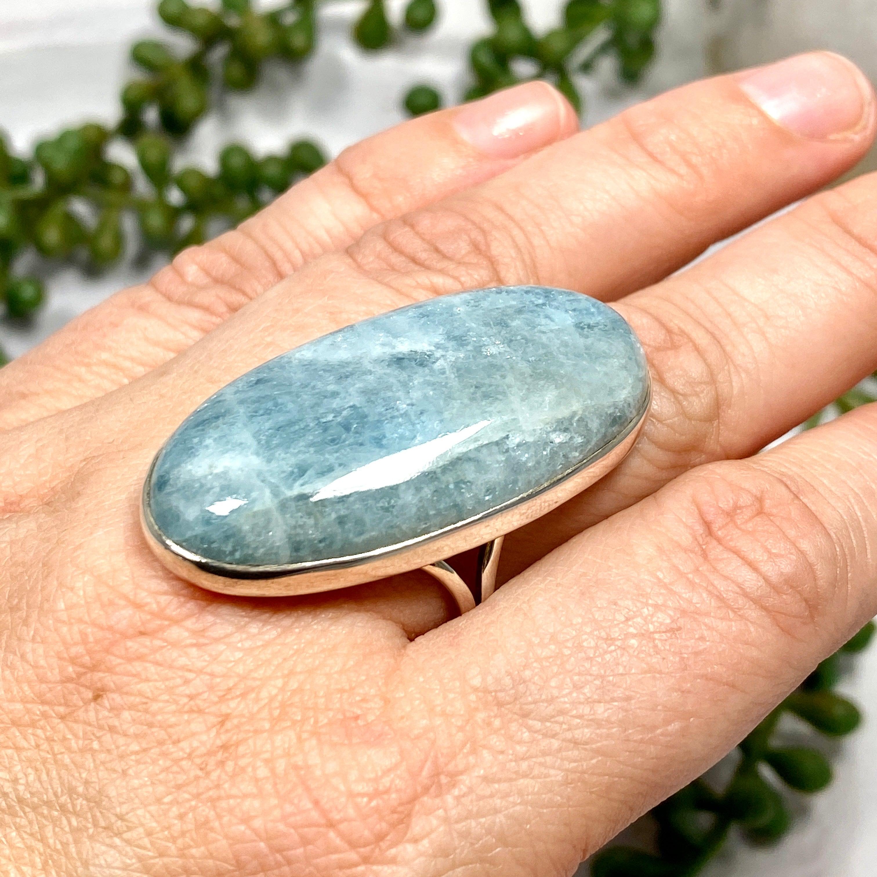Aquamarine Large Oval Cabochon Ring with Split Band - Size 10 - KPGJ1351 | Elegant Jewelry for Weddings, Parties & Special Occasions