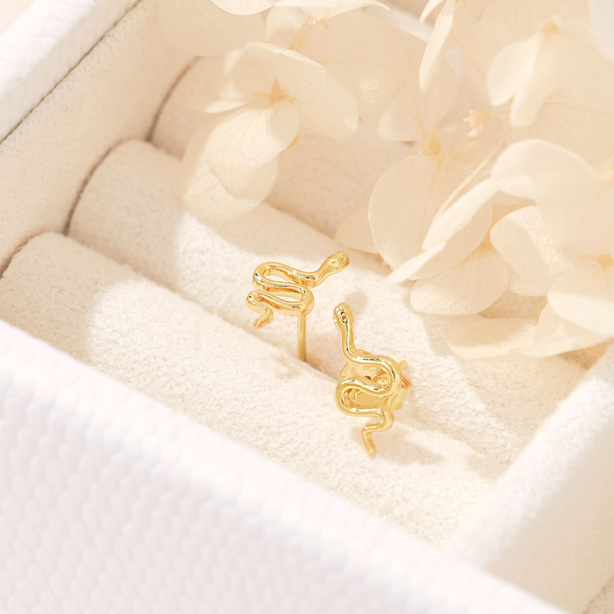 Green Tree Snake Stud Earrings - 14K Gold Plated Dainty Hoop Earrings for Women, Perfect for Casual Wear & Party Accessories