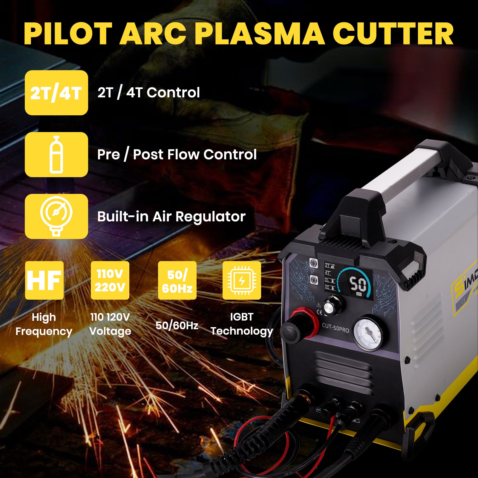 EU SSIMDER CUT 50 PRO Pilot Arc Plasma Cutter - 50Amp Industrial Metal Cutting Tool for Steel, Aluminum & Copper | Perfect for HVAC, Auto Repair & Metal Fabrication