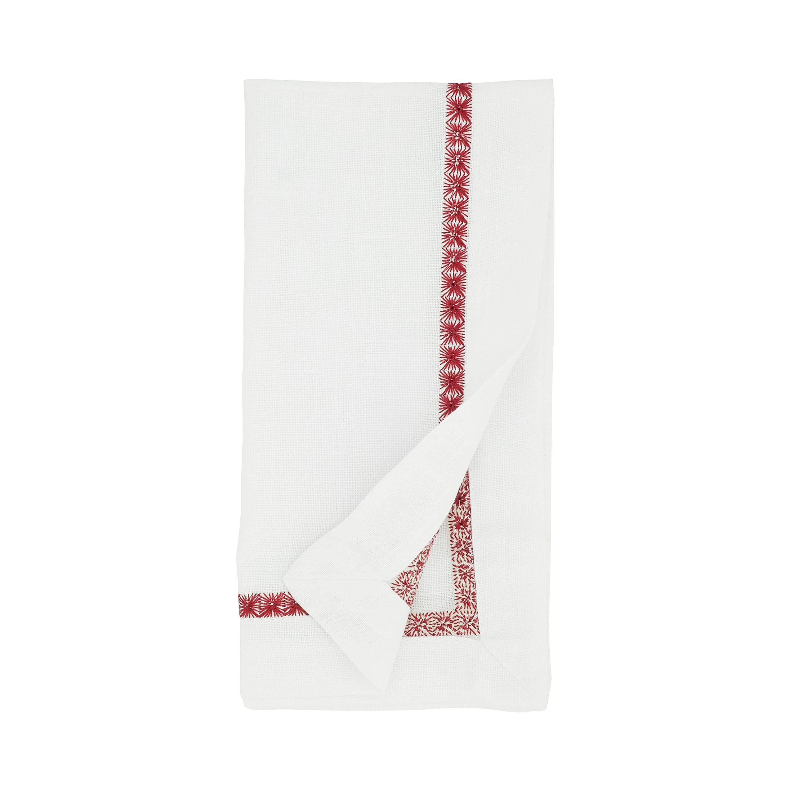 Premium Embroidered Border Cocktail Napkins Set of 4 - Elegant Linen Drink Coasters for Parties, Weddings & Home Decor