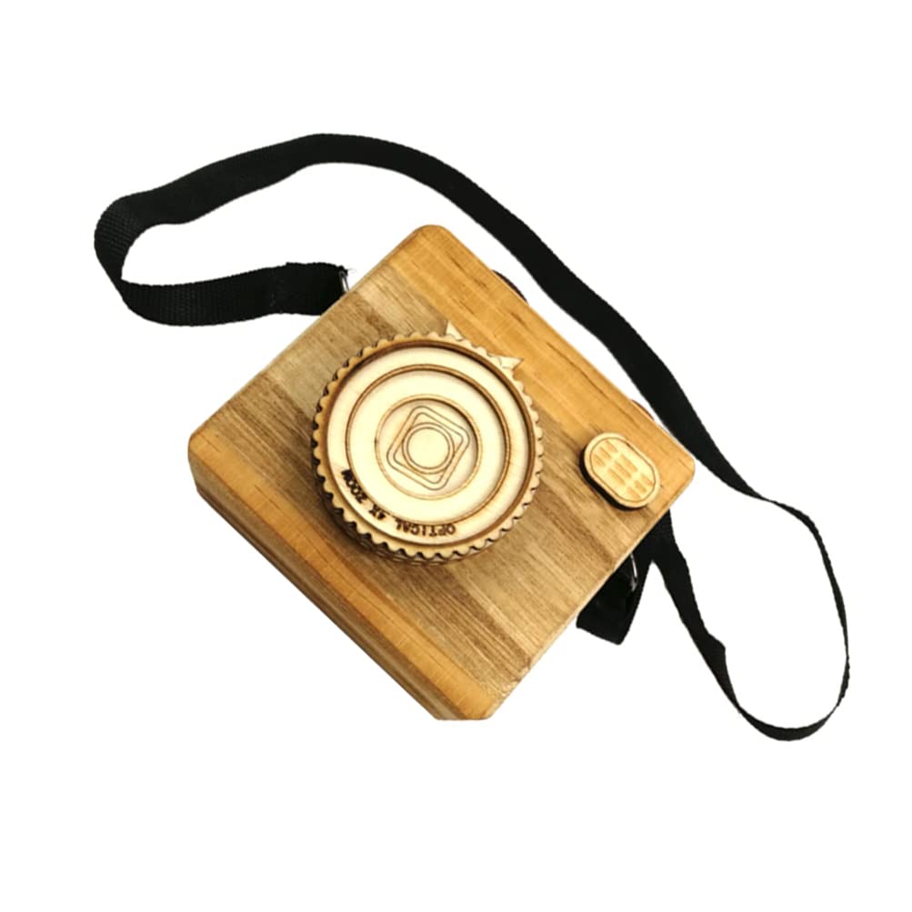 EXCEART Vintage Wooden Retro Camera Toy - Handcrafted Musical Wind-Up Desktop Decoration for Kids & Collectors | Perfect for Home Office Decor, Gift Giving & Nostalgic Displays