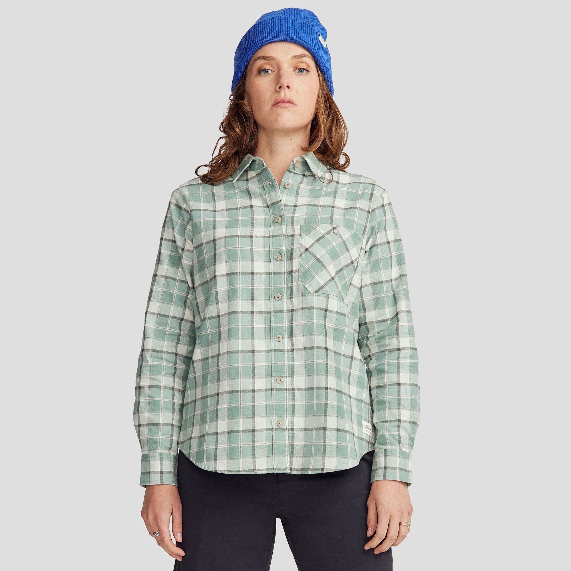 Fyfe Women's Long Sleeve Shirt - Deep Forest Plaid Flannel Top for Casual Wear & Outdoor Activities