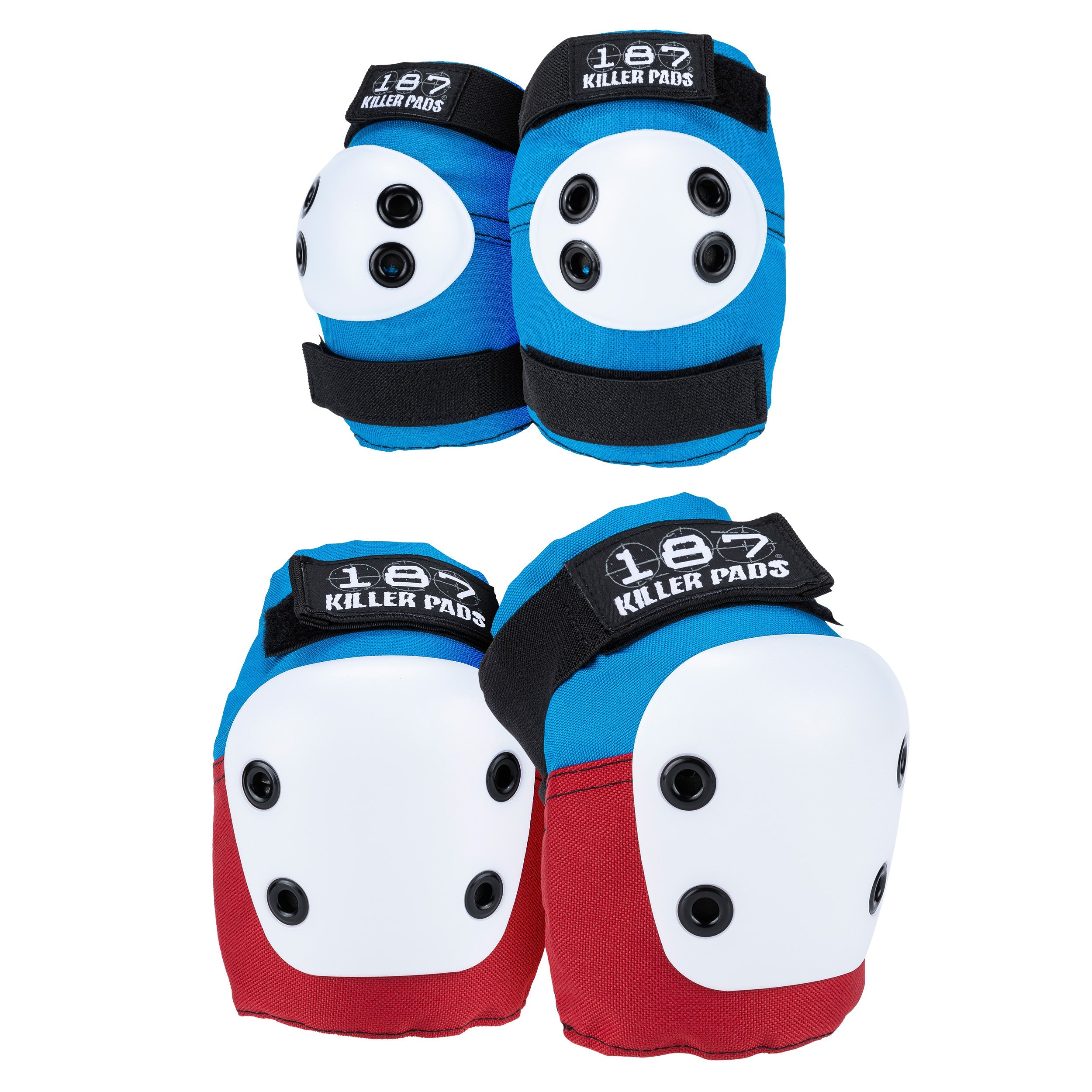 Best Knee & Elbow Pads Set for Sports & Work - Red, White & Blue Protective Gear for Skating, Cycling, Construction & Fitness Activities