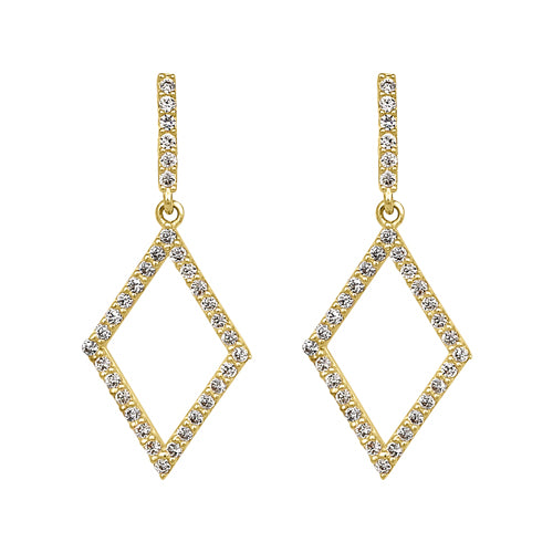14K Yellow Gold Dangle Earrings with CZ Diamonds - Elegant Cubic Zirconia Stud Earrings for Women, Perfect for Weddings, Parties & Special Occasions