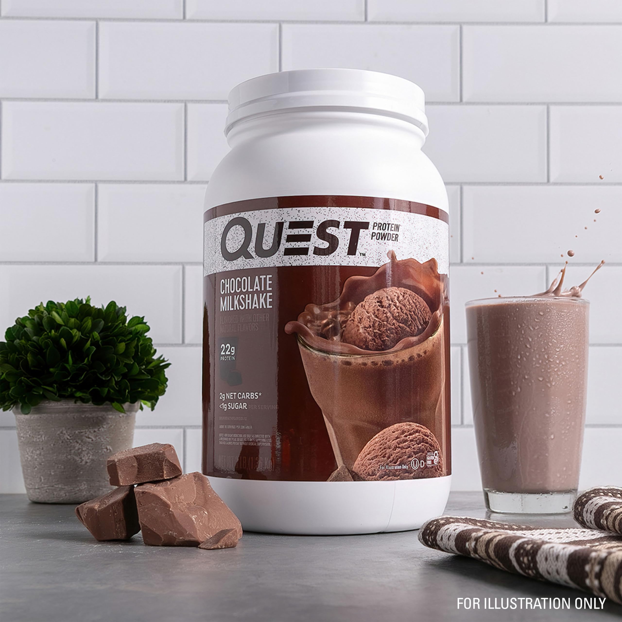 Quest Nutrition Chocolate Milkshake Protein Powder - 3lb (43 Servings) | 22g Protein, 1g Sugar, Low Carb & Gluten Free | Perfect for Post-Workout Recovery & Weight Management