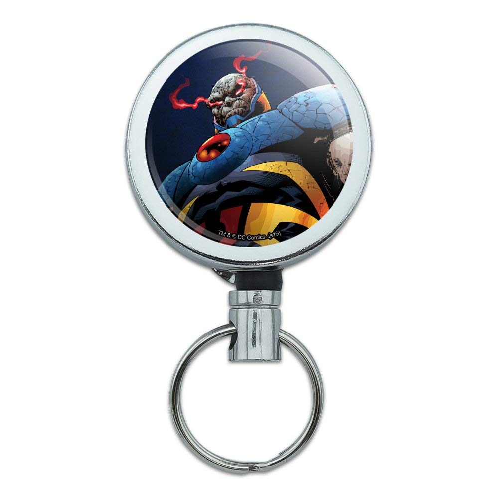 Superman vs Darkseid Heavy Duty Metal Retractable ID Badge Holder - Key Card Reel with Belt Clip for Work Security & Comic Con Cosplay