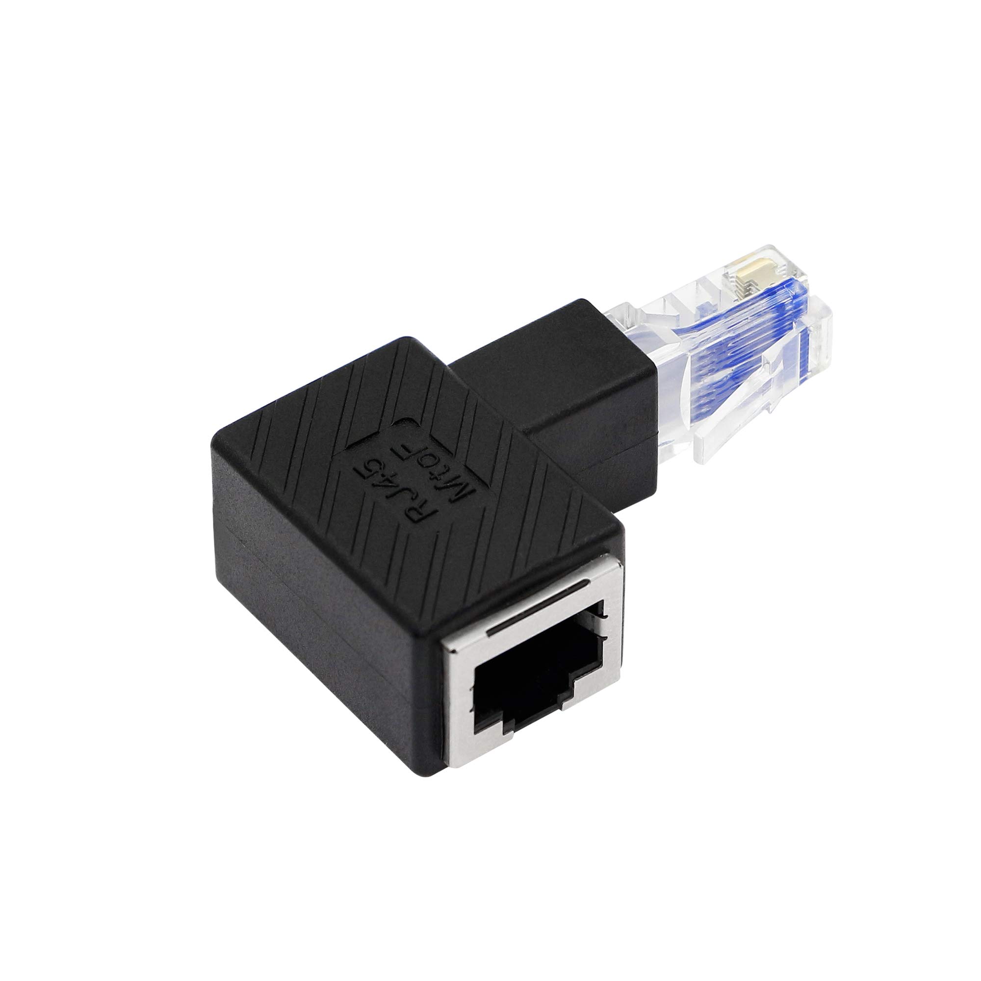 RIIEYOCA 90 Degree Down Angle Ethernet Adapter - 2 Pack RJ45 Male to Female Cat6 LAN Network Extension Connector for Computer, Laptop, Router - Perfect for Tight Spaces & Cable Management in Home Office, Gaming Setup & Server Rooms