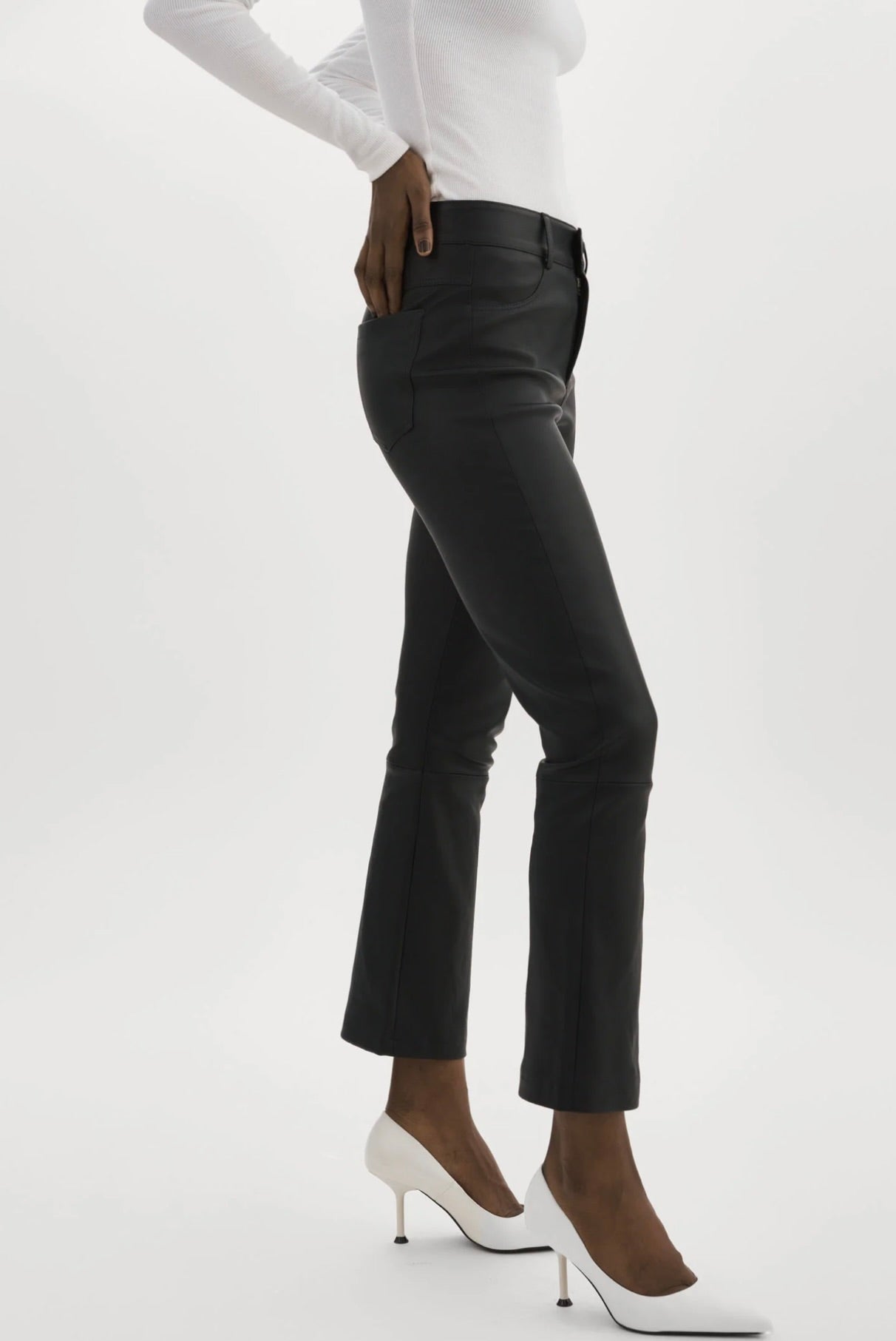Faris Stretch Leather Pants for Women - High Waist Faux Leather Leggings with Side Pockets - Comfortable & Stylish for Night Out, Party, or Casual Wear