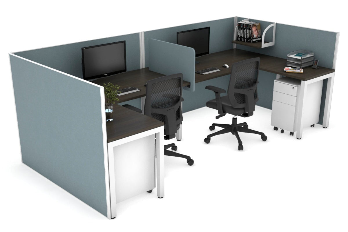 Quadro 2-Person Corner Workstation with Square Legs - U-Shaped White Frame Office Desk (1600L x 1800W) | Cable Management Scallop | Perfect for Home Office & Small Business Workspaces