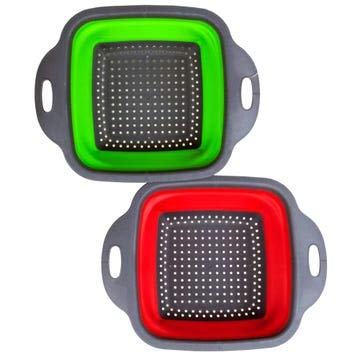 2-Pack Collapsible Kitchen Strainer Colander - Foldable Pasta & Vegetable Washing Basket - Space Saving for Small Kitchens, Camping & RV Use