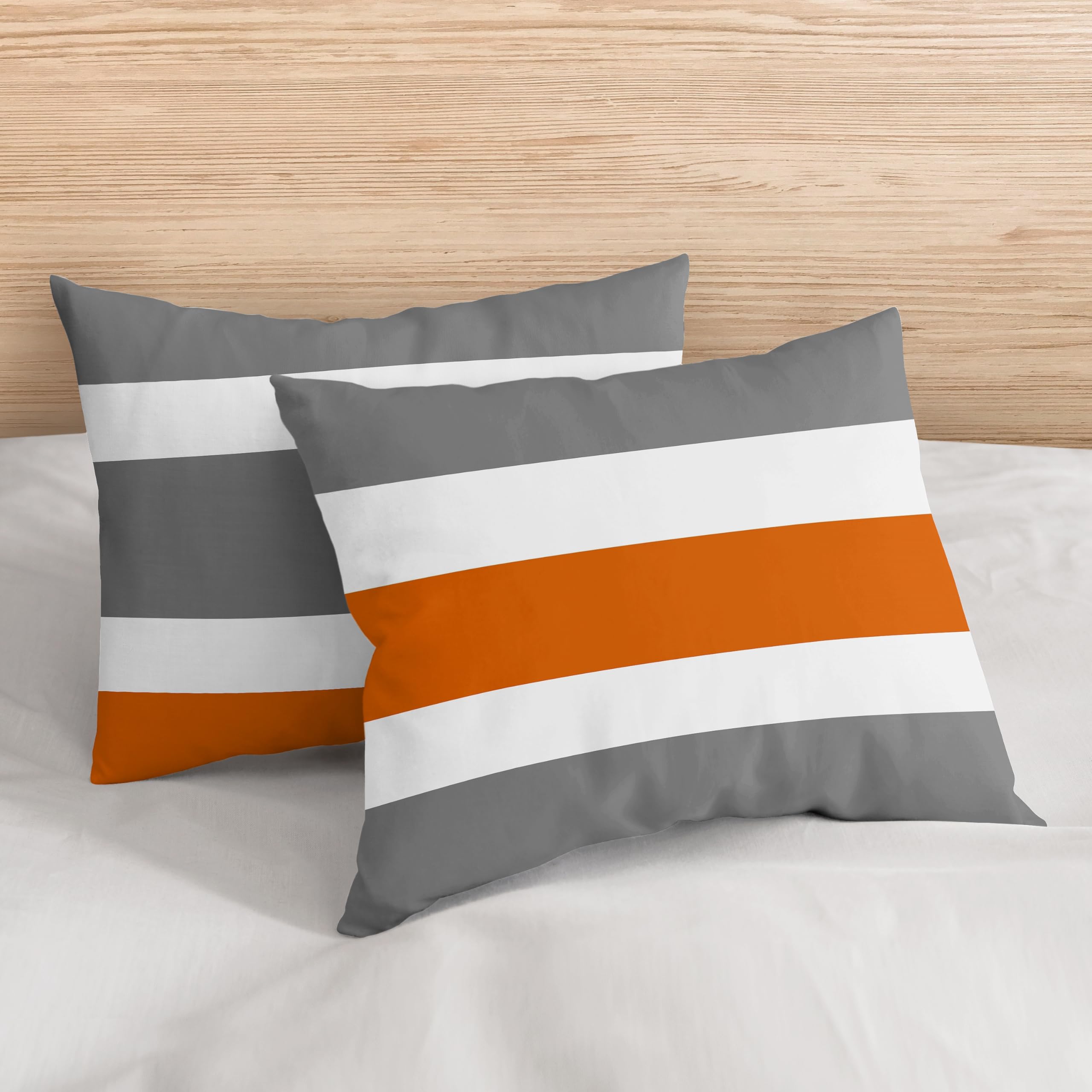 Gray, Orange & White Striped 3-Piece Boys Bedding Set - Full/Queen Size for Kids & Teens - Perfect for Bedrooms, Dorms & Sleepovers