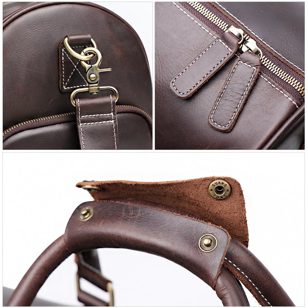 Vintage Leather Duffle Bag for Men - Travel Carry On Luggage with Side Pockets, Dark Brown | Perfect for Business Trips, Gym & Weekend Getaways