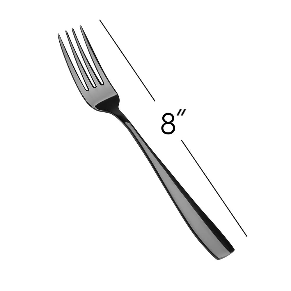 12-Piece Black Stainless Steel Dinner Forks Set - 8-Inch Elegant Cutlery for Fine Dining, Restaurants & Home Entertaining