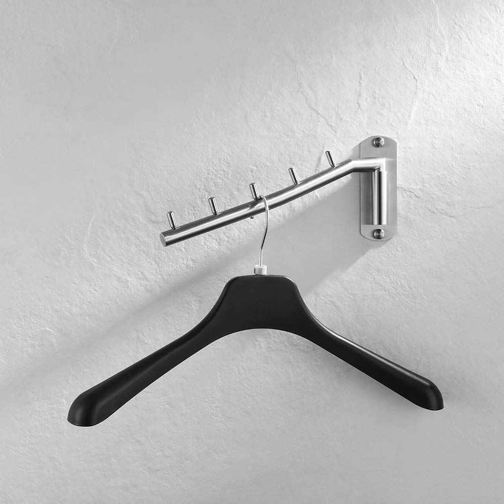 Stainless Steel Folding Clothes Hanger Rack with Swing Arm Hook - Wall Mounted Space Saving Closet Organizer for Drying & Storage (Brushed Finish, SHR100-BN) - Perfect for Small Apartments, Laundry Rooms & Closet Organization