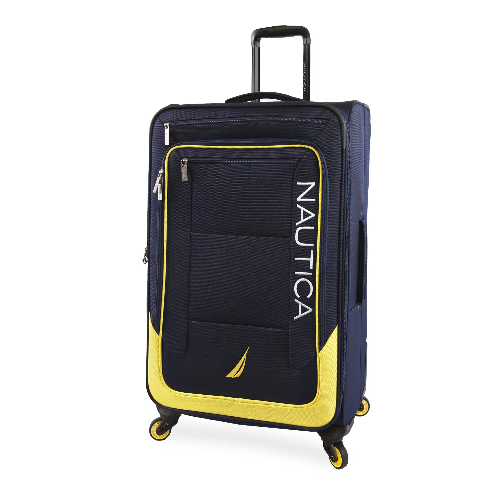 NAUTICA Helios 2-Piece Softside Luggage Set in Navy & Yellow - Lightweight Spinner Suitcase for Travel, Business Trips & Weekend Getaways
