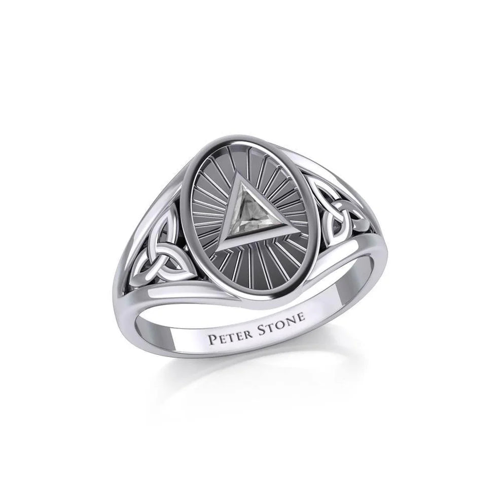 Celtic Trinity Knot Sterling Silver AA Recovery Ring with Inlaid Symbol - Meaningful Jewelry for Sobriety & Spiritual Protection - Perfect for 12-Step Programs, Addiction Recovery Gifts, and Irish Heritage Celebrations