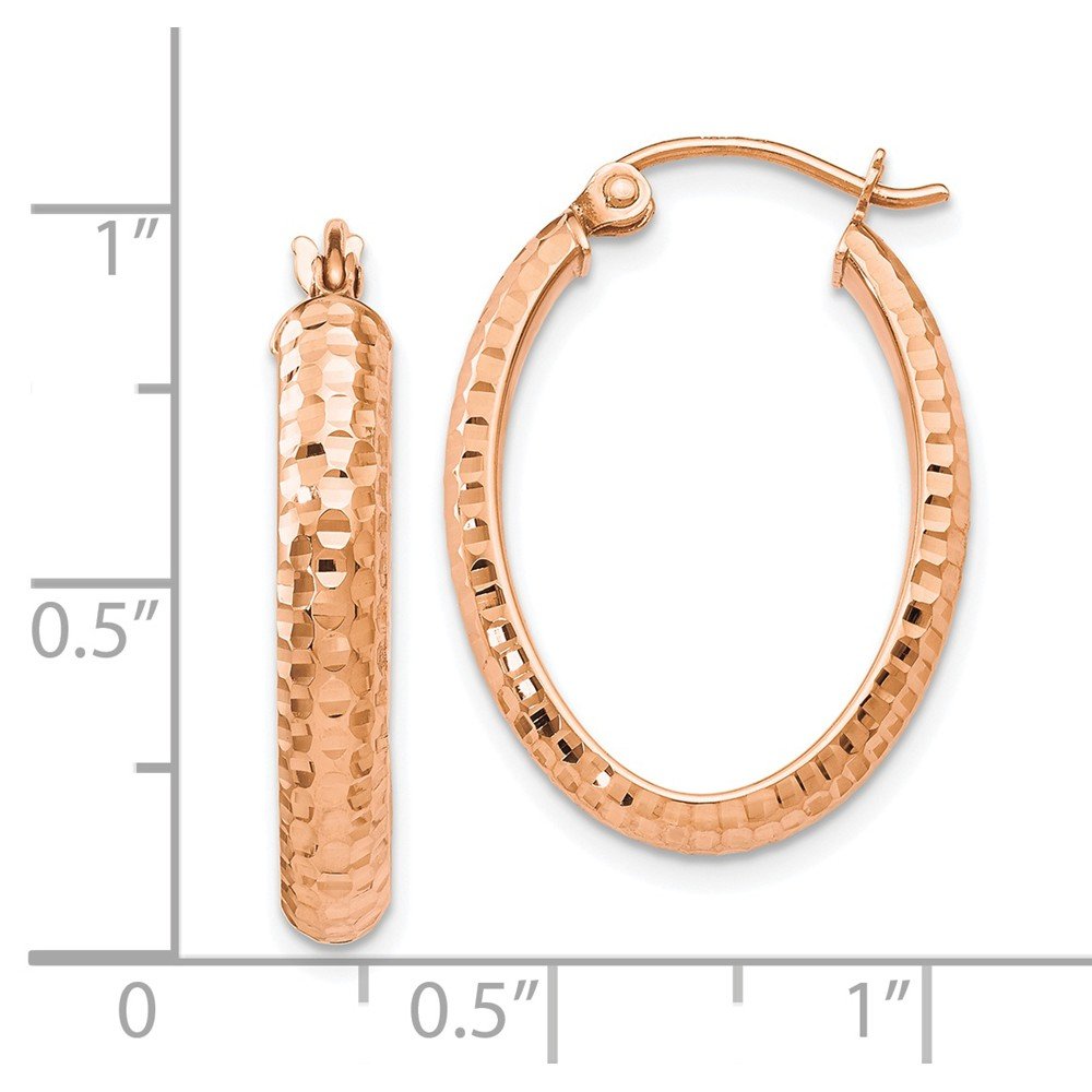 10K Rose Gold Diamond-Cut Oval Hinged Hoop Earrings for Women - Elegant Everyday & Special Occasion Jewelry Gift