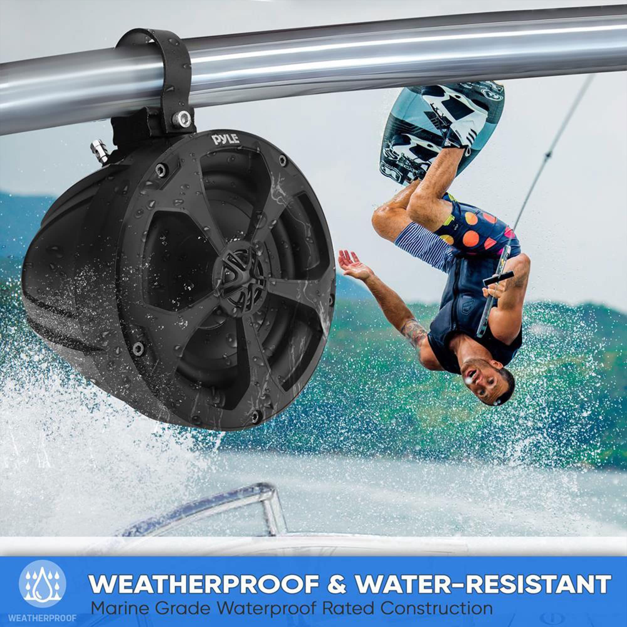 Pyle PLUTV52CH 1000W 5.25 Inch Waterproof Marine Speakers with Built-in Amplifier - 2-Channel Off-Road Audio System for ATV, UTV, Jeep, Boat & Wakeboard Towers - Durable Outdoor Stereo Speakers for Beach Parties, Poolside Lounging & Off-Grid Adventures