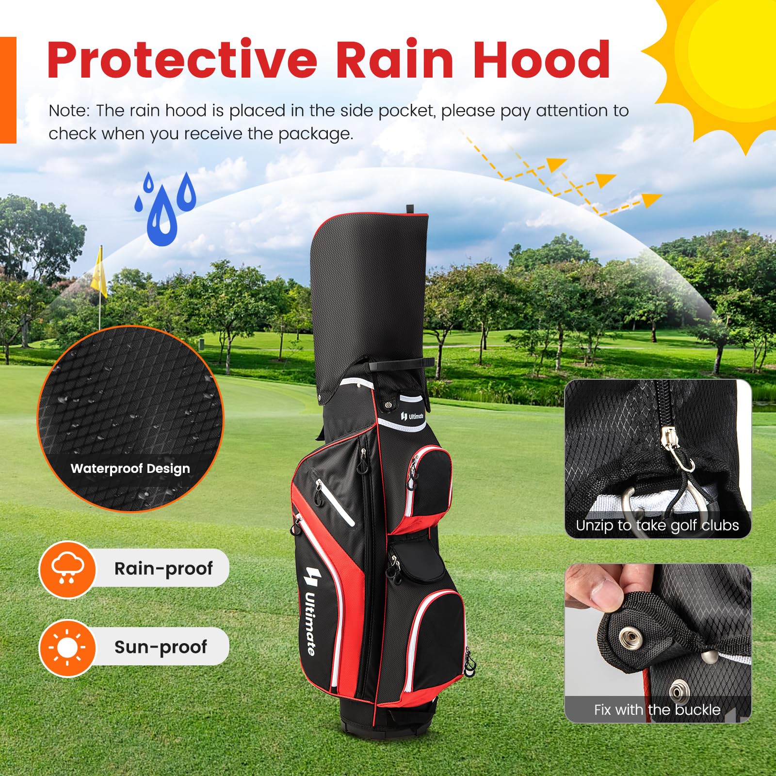 **Goplus 14-Way Golf Cart Bag with 9 Zippered Pockets, Cooler Bag & Rain Hood - Lightweight Golf Club Bag for Men & Women - Perfect for Golf Courses & Tournaments**