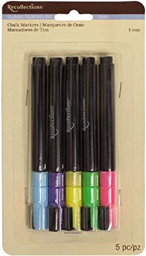 Recollections Non-Toxic Chalk Markers Set of 5 - Vibrant Colors (Green, Pink, Purple, Blue, Yellow) for Chalkboards, Glass, Windows & DIY Crafts