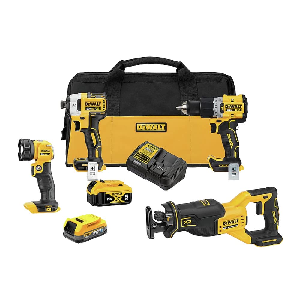 DEWALT 20V MAX* XR Cordless 4-Tool Combo Kit (DCK449E1P1) - Drill, Impact Driver, Circular Saw & Reciprocating Saw - Perfect for DIY Projects & Professional Construction Work