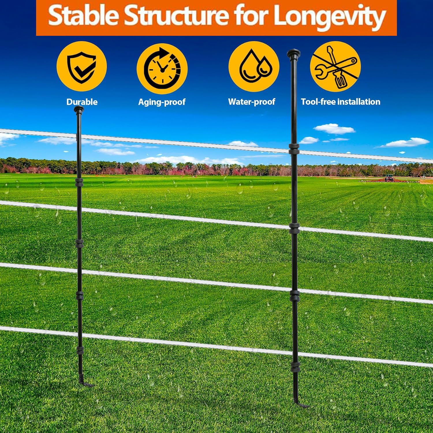 Fercery 3.1Ft Heavy Duty Fiberglass Garden Fence Posts - 20 Pack Black (11mm Diameter) for Plant Support, Temporary Fencing, Animal Barrier, Snow Fence - Adjustable Height for Gardens, Farms & Landscaping