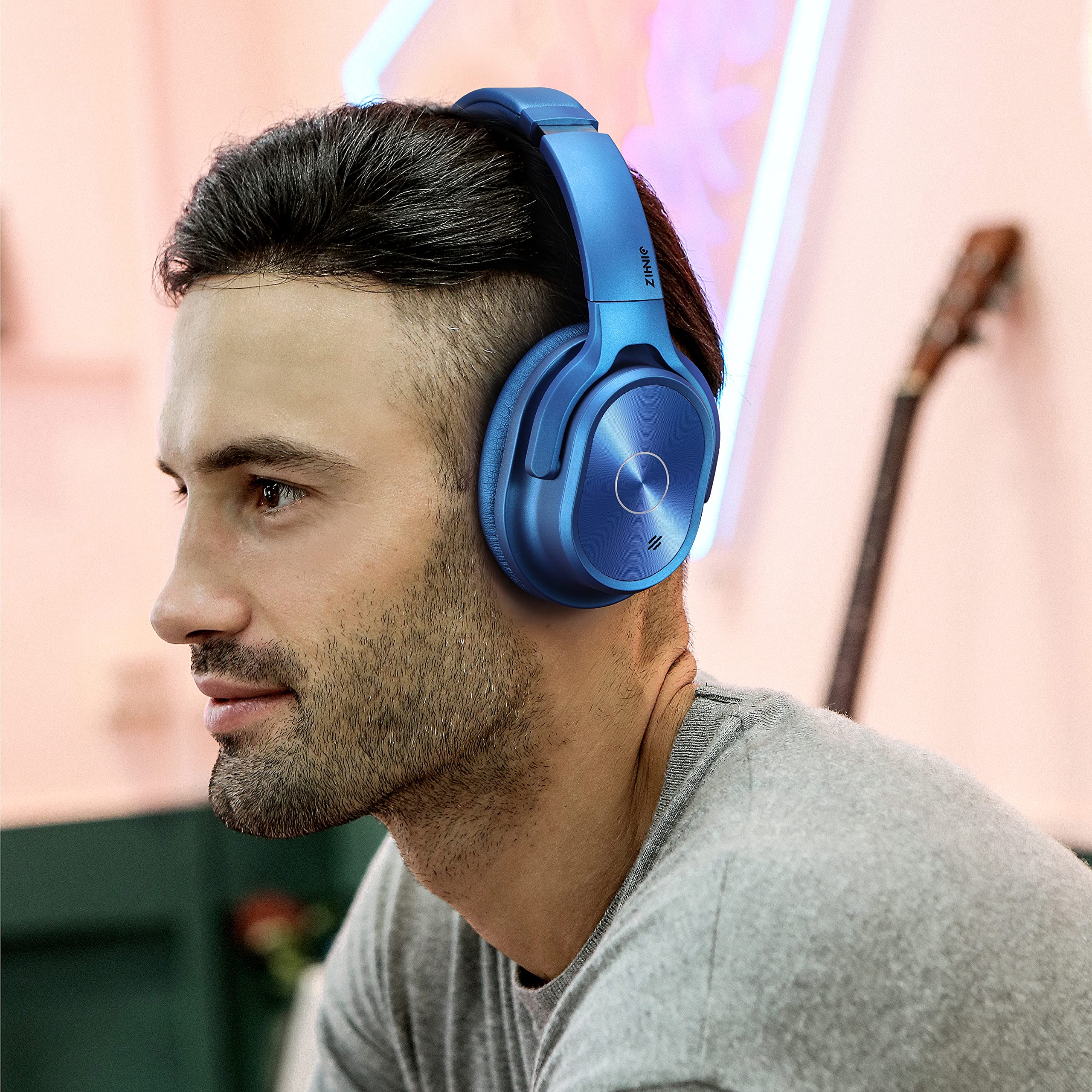 ZIHNIC 2-Pack Active Noise Cancelling Wireless Headphones - 1 Black ANC Headset + 1 Blue Bluetooth Headphones for Travel, Work, and Gym Use