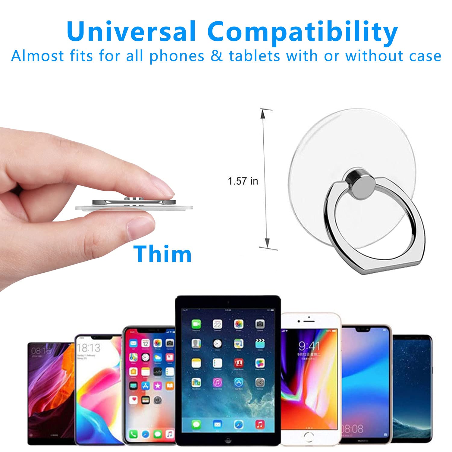 VOVIGGOL 5 Pack Transparent 360° Rotating Phone Ring Holder Stand - Clear Finger Kickstand Grip Compatible with iPhone & Cellphone Cases (Round) - Perfect for Hands-Free Viewing & Secure Grip