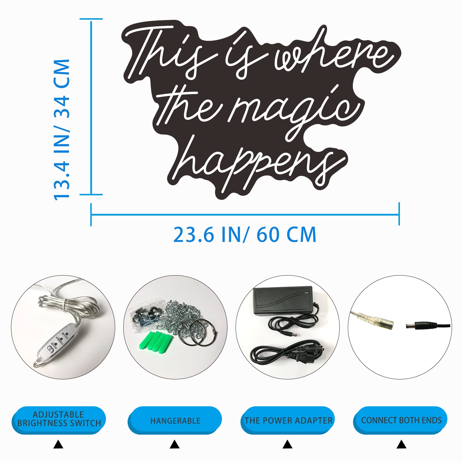 Custom LED Neon Sign - 'This is Where The Magic Happens' - 29 Inch Pink Wall Decor for Bedroom, Bar & Home - Personalized Birthday, Wedding & Christmas Gift - Perfect for Parties & Romantic Ambiance