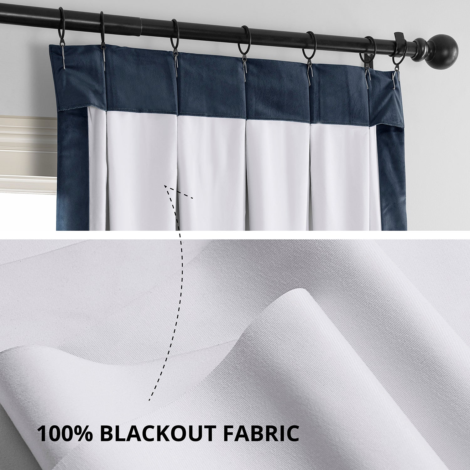 Midnight Blue French Pleat Signature Velvet Blackout Curtains for Bedroom - Thermal Insulated Noise Reducing Window Drapes for Living Room & Nursery