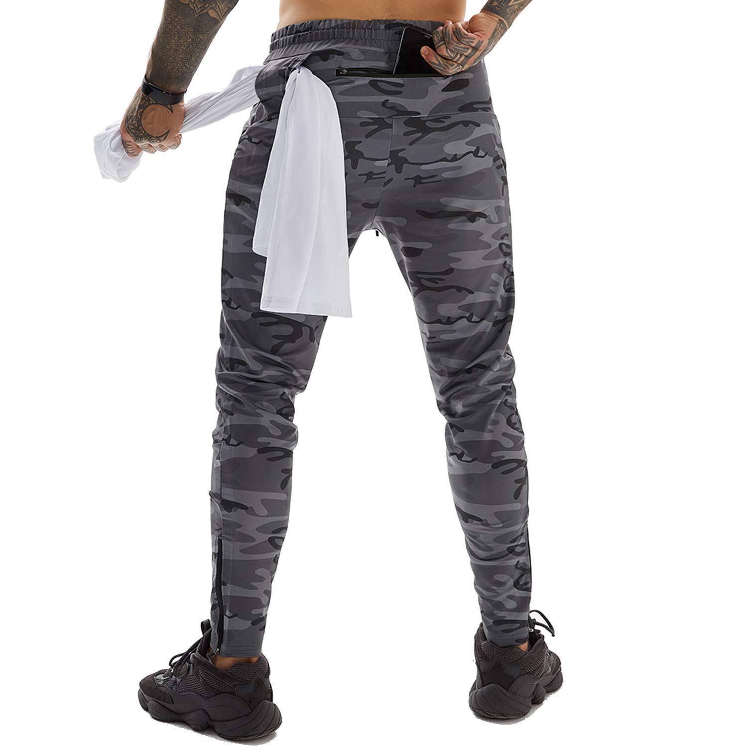 Ouruikia Men's Jogger Pants - Tapered Sweatpants with Zipper Pockets & Towel Loop for Running, Workout, Gym & Casual Wear | Athletic Pants for Men | Comfortable & Stylish Bottoms