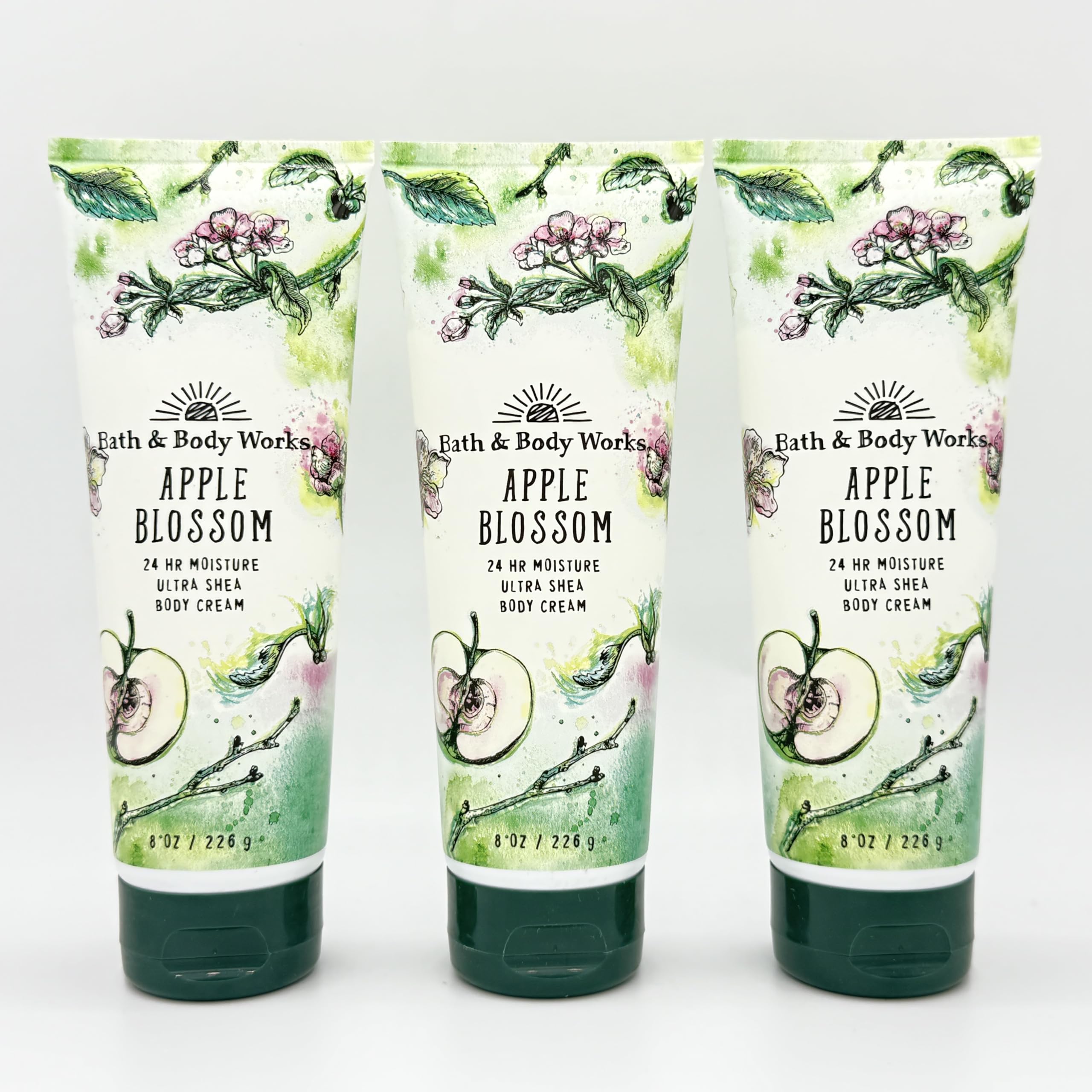 Apple Blossom 3-Piece Bath Gift Set - Ultra Moisturizing Shea Body Cream (8oz x 3) | Luxurious Skincare for Dry Skin, Perfect for Spa Day & Self-Care Gifts
