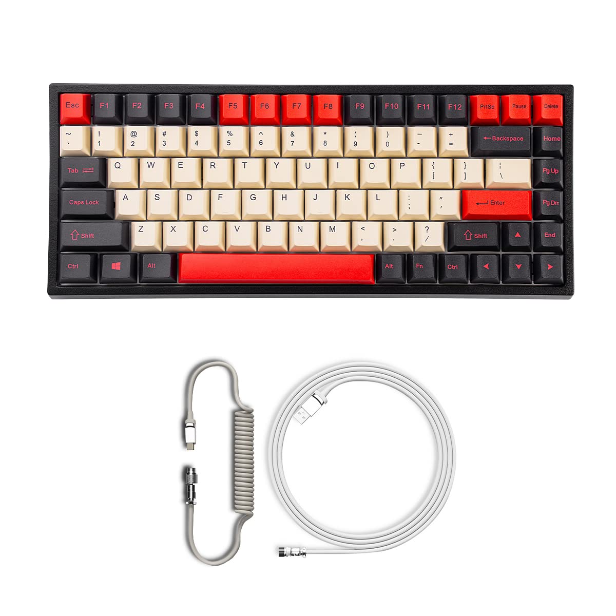 YUNZII KC84 SP Hot Swappable 75% Mechanical Keyboard with Gateron Black Switches - Carving Front SP Black Design & White Grey Coiled Cable | Perfect for Gaming, Typing & Office Work (Wireless, RGB Backlit)