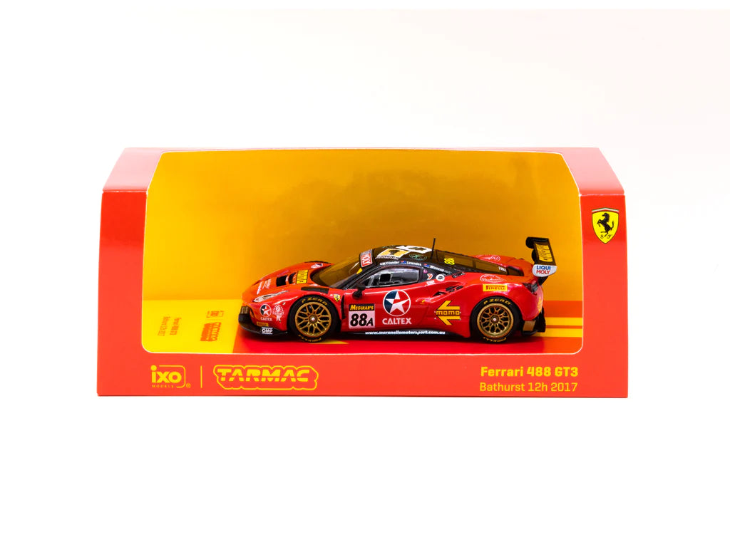 Tarmac Works 1:64 Scale Ferrari 488 GT3 Diecast Model Car - Bathurst 12 Hour 2017 Lowndes/Whincup/Vilander Edition - Collectible Racing Toy for Display & Play