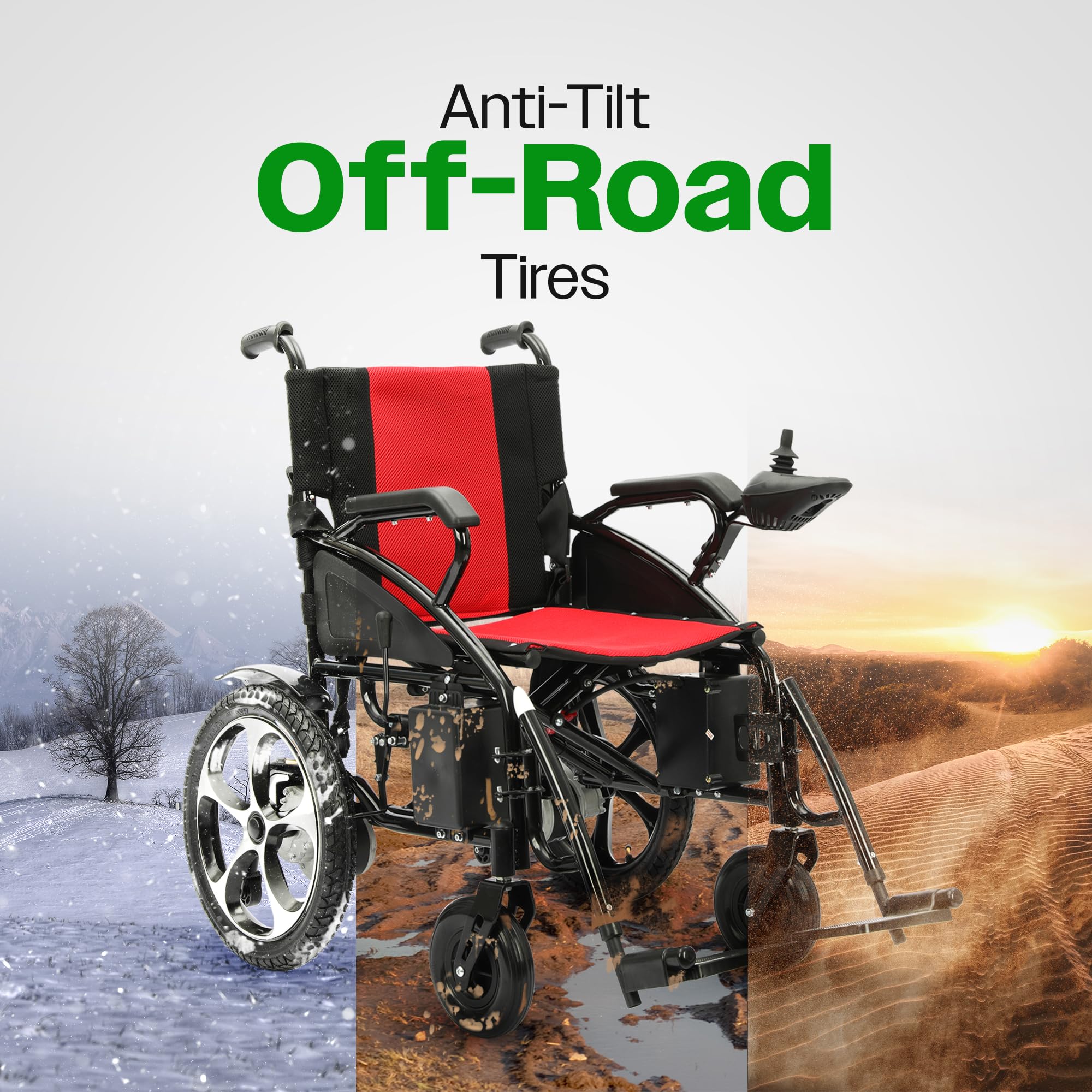 Culver Artemis Heavy Duty All-Terrain Electric Wheelchair for Adults & Seniors - 2x Motor Foldable Power Wheelchair (Red) | Ideal for Outdoor Adventures, Travel, and Daily Mobility